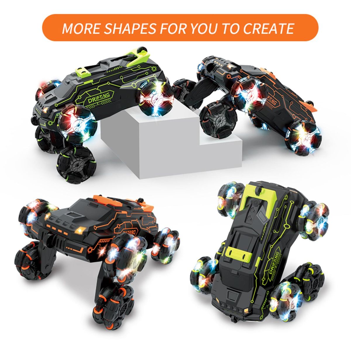 RC Stunt Car for Kids 2.4GHz 4WD Remote Control Stunt Car 2 Control Mode Double Sided 360° Rotating Vehicles with Spray Music Light