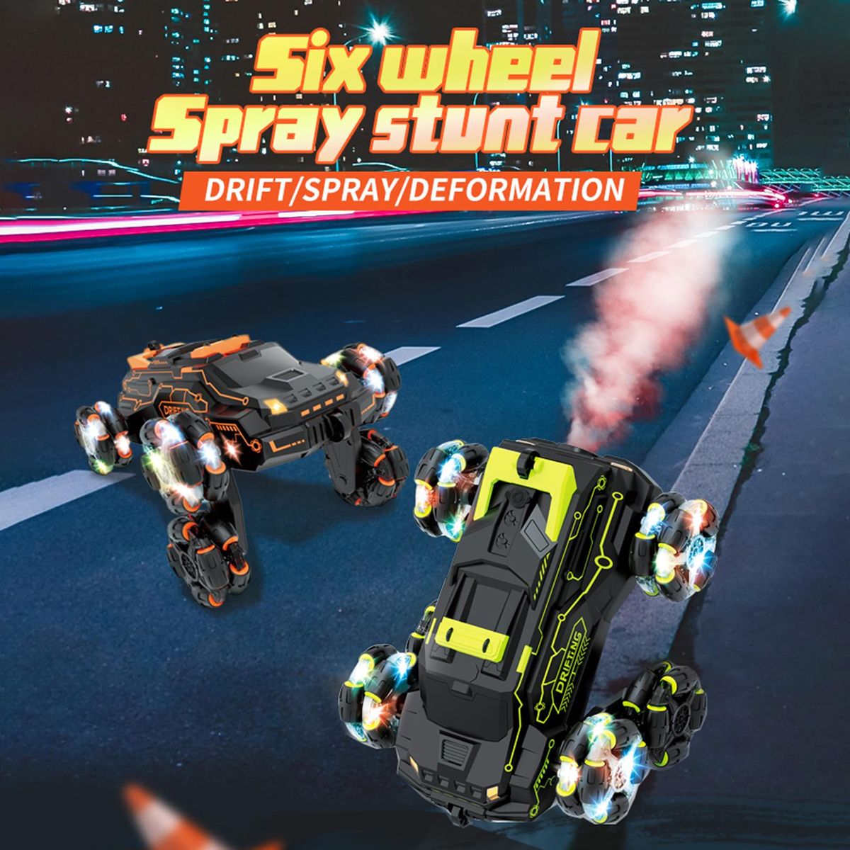 RC Stunt Car for Kids 2.4GHz 4WD Remote Control Stunt Car 2 Control Mode Double Sided 360° Rotating Vehicles with Spray Music Light