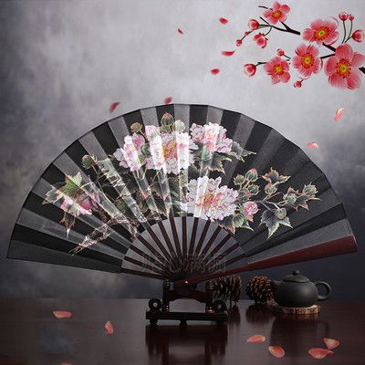Fan Silk Chinese Fabric Folding Printed Classic Traditional Hand Bamboo 10