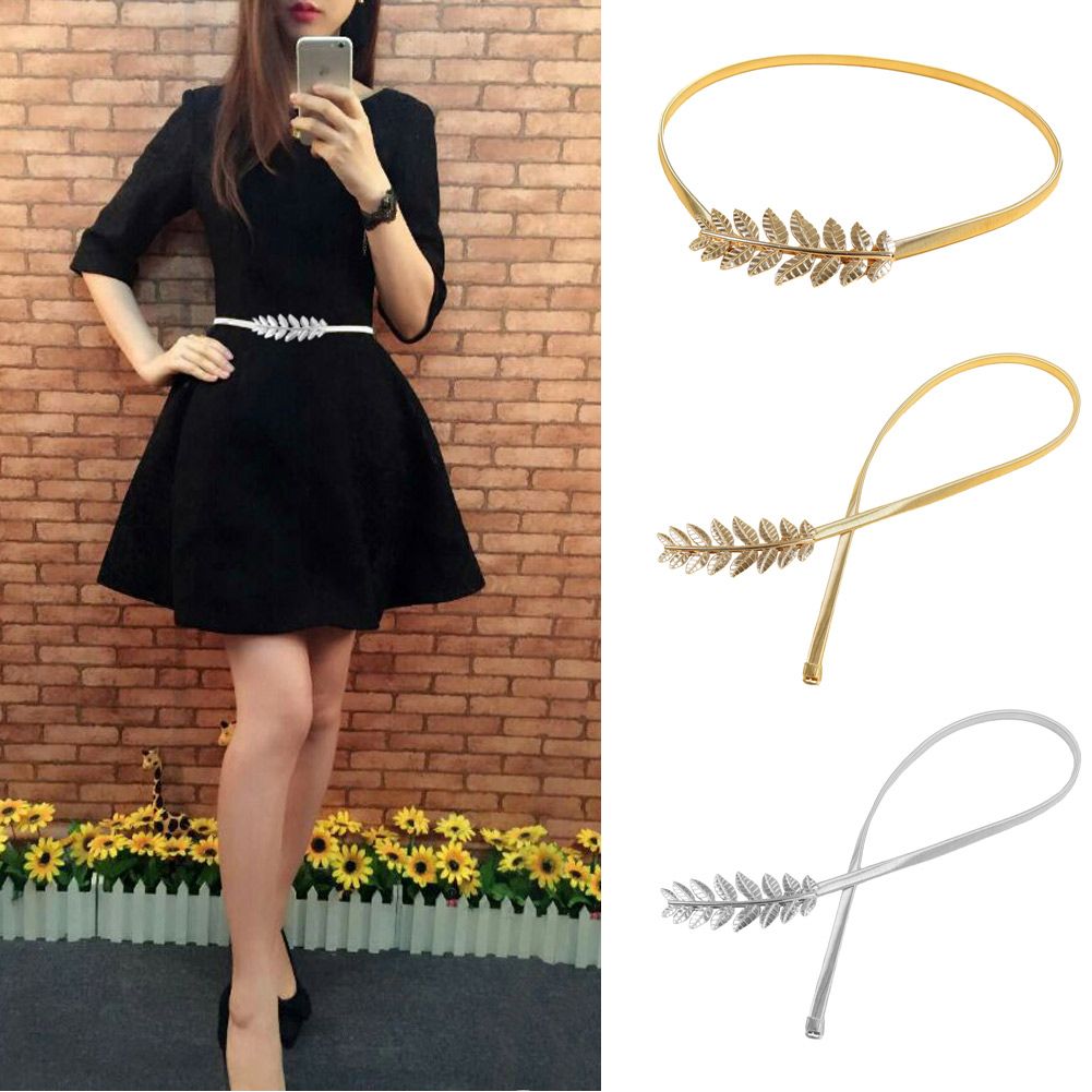 Vintage Skinny Elastic Belt Leaf Design Clasp Metal Waist