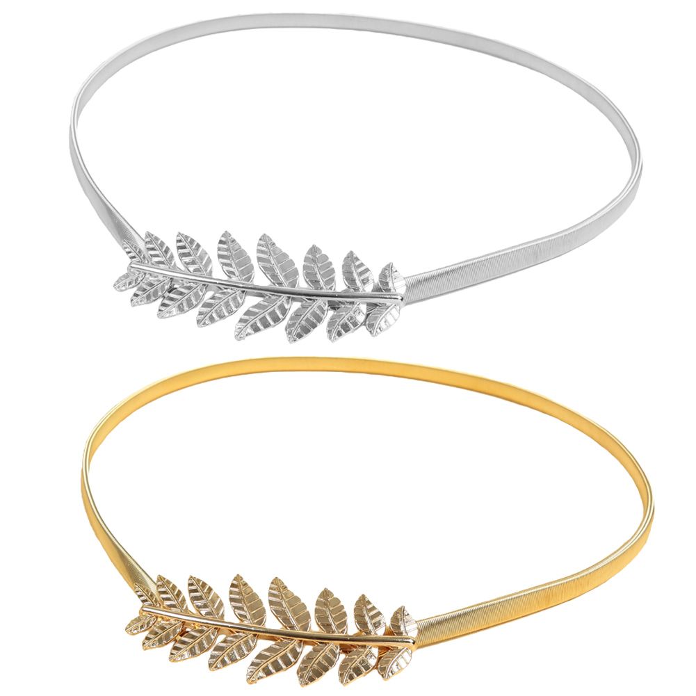 Vintage Skinny Elastic Belt Leaf Design Clasp Metal Waist
