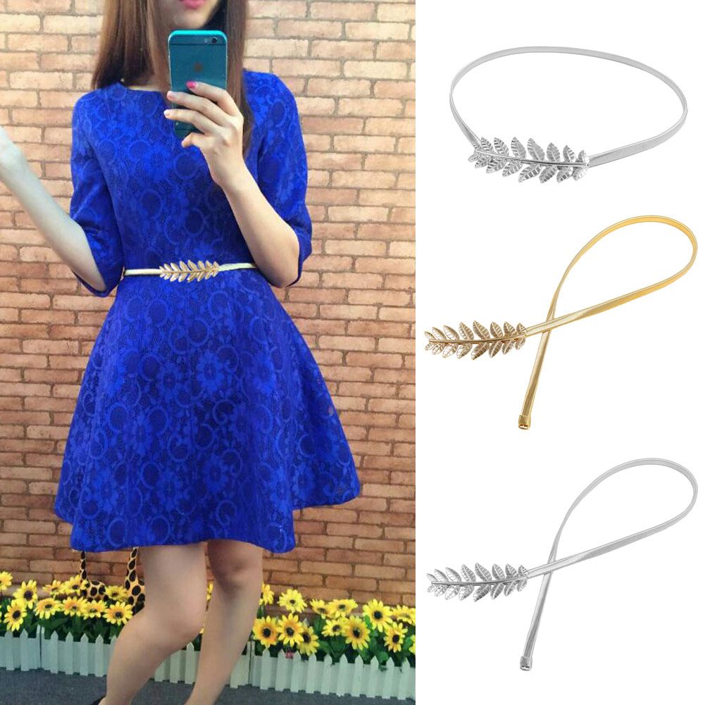 Vintage Skinny Elastic Belt Leaf Design Clasp Metal Waist
