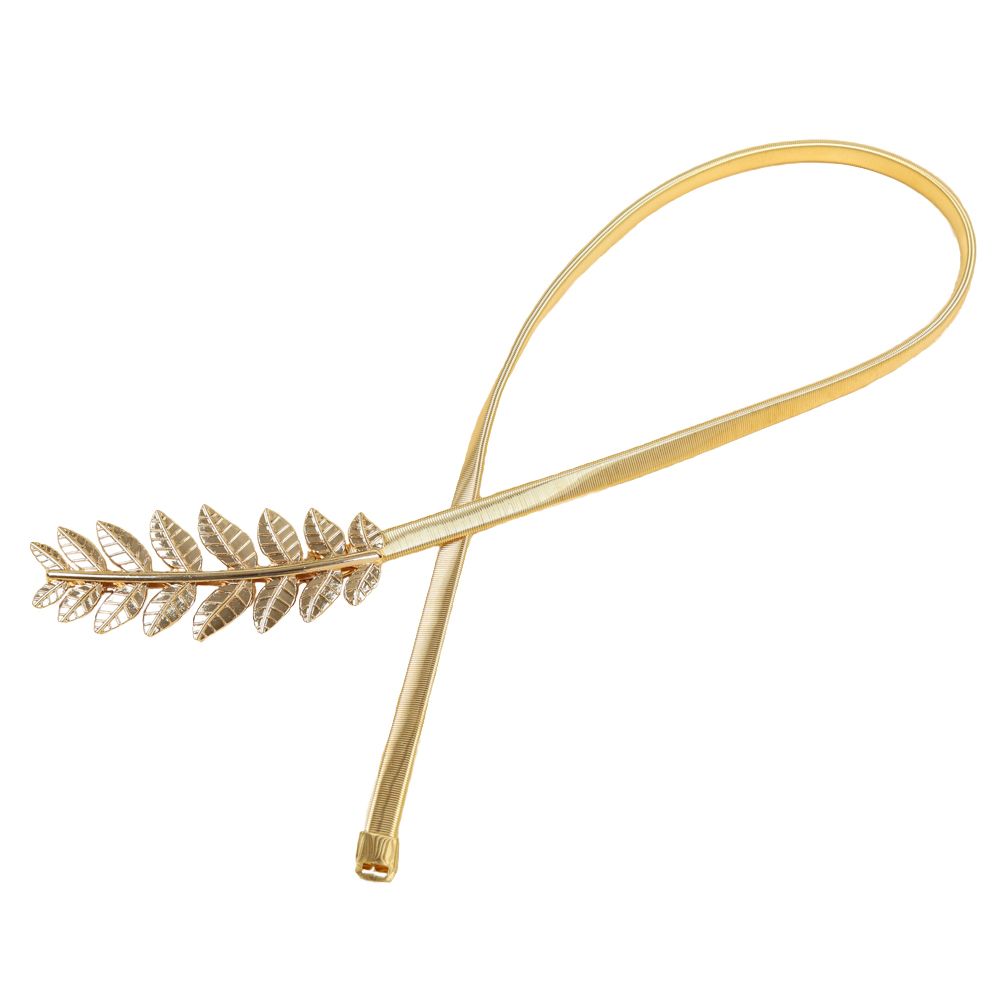 Vintage Skinny Elastic Belt Leaf Design Clasp Metal Waist