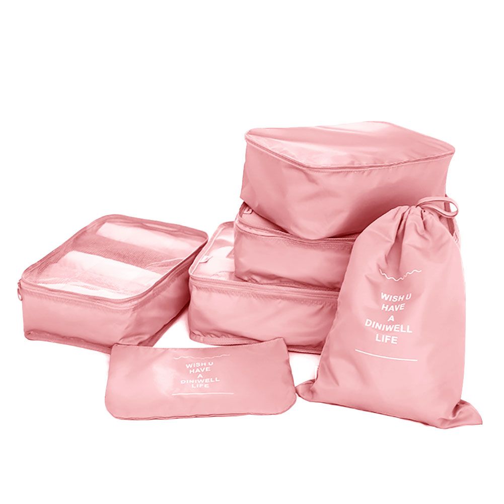 6Pcs/Set Portable Travel Mesh Pouch Storage Bag Luggage-Pink