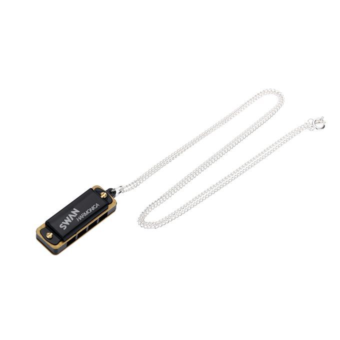 Swan 4 Holes 8 Tones Mini Harmonica Metal Chain Necklace
