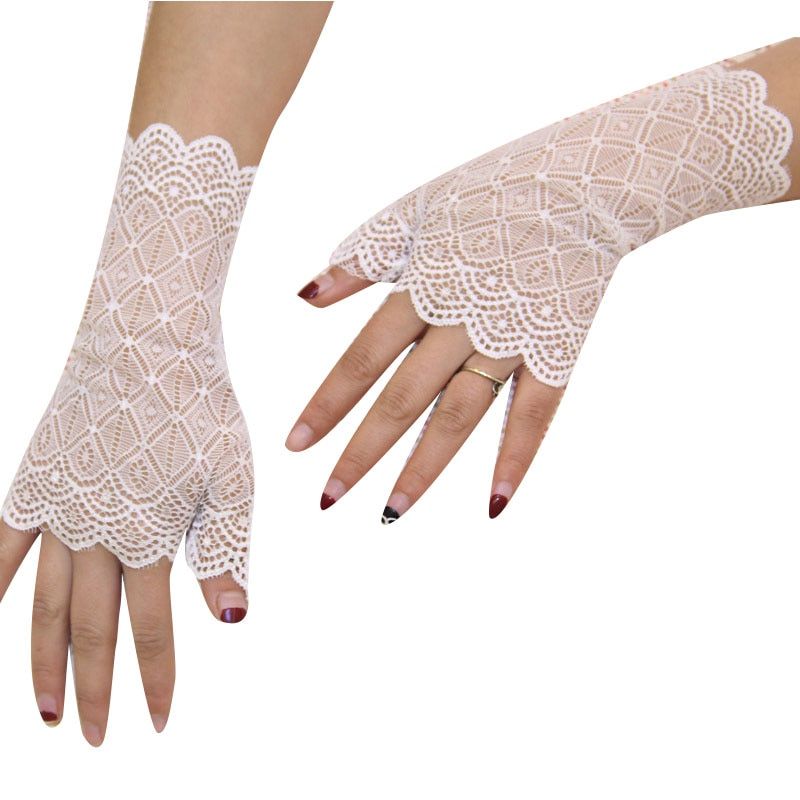 Warm Lace Hand Black Cotton Fingerless Long Gloves For Wome