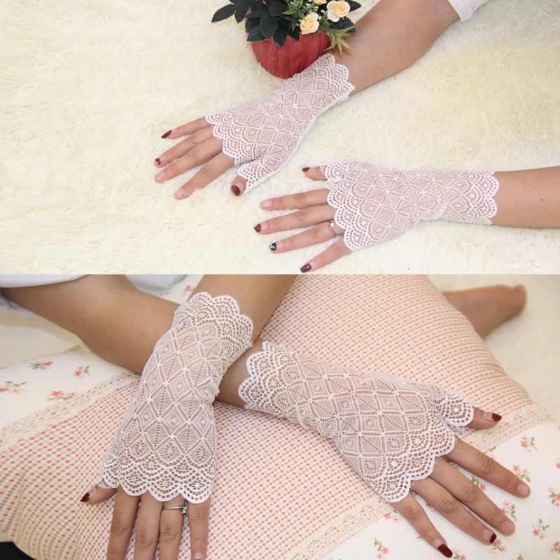Warm Lace Hand Black Cotton Fingerless Long Gloves For Wome