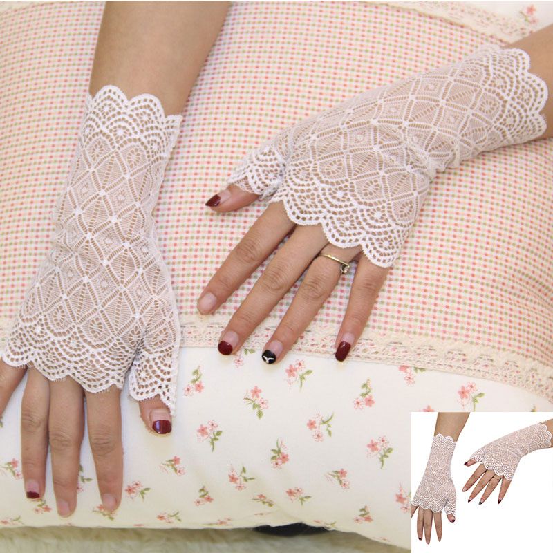 Warm Lace Hand Black Cotton Fingerless Long Gloves For Wome