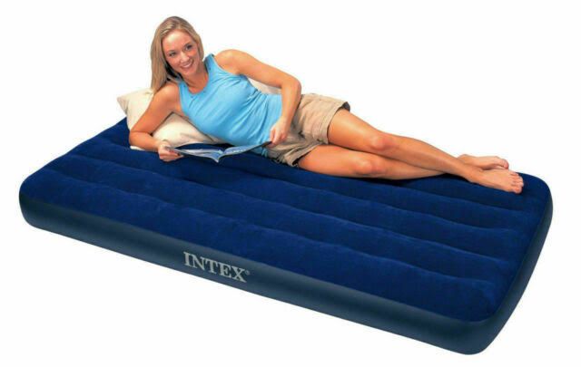 Single Person Air Mattress-Blue + Pump+ Pillow-Blue.