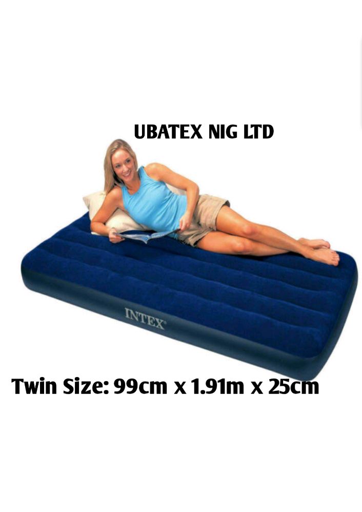 Single Person Air Mattress-Blue + Pump+ Pillow-Blue.
