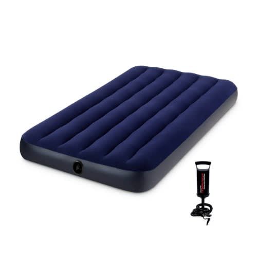 Single Person Air Mattress-Blue + Pump+ Pillow-Blue.