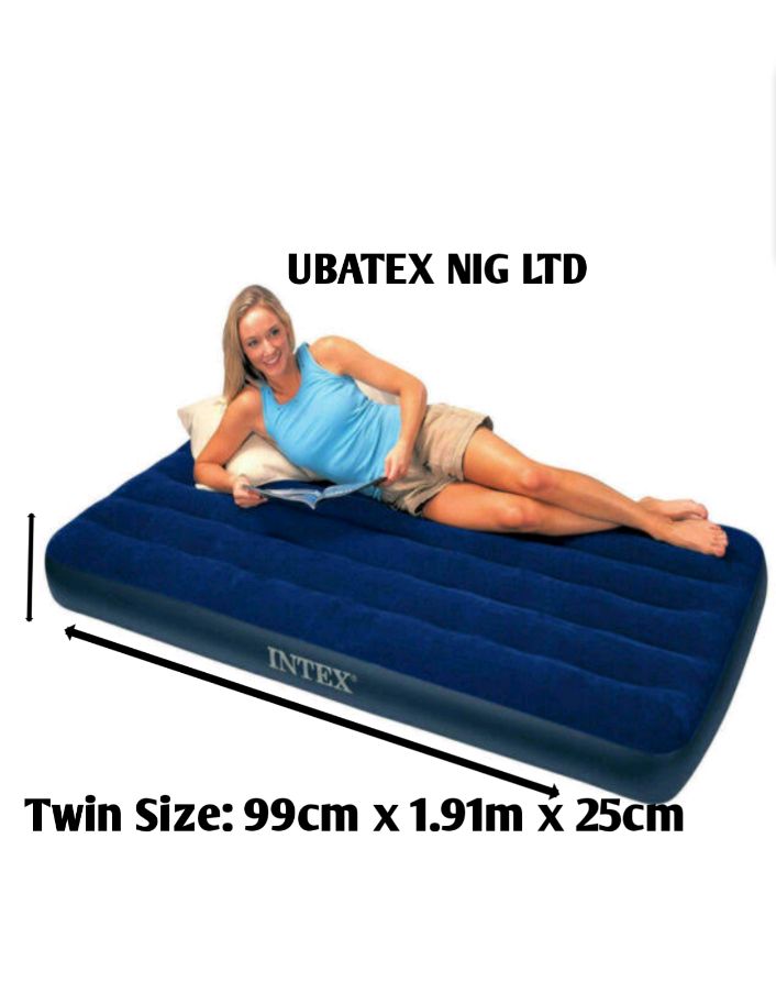 Single Person Air Mattress-Blue + Pump+ Pillow-Blue.