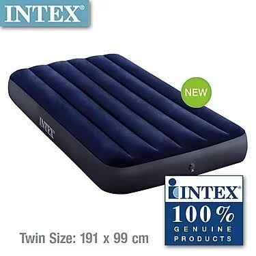 Single Person Air Mattress-Blue + Pump+ Pillow-Blue.