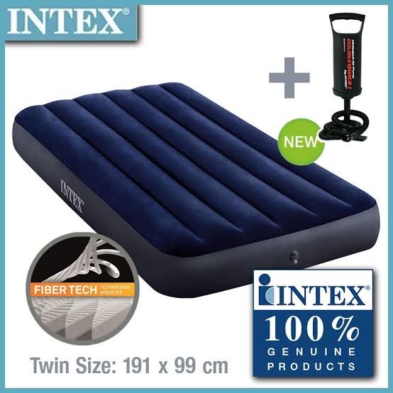 Single Person Air Mattress-Blue + Pump+ Pillow-Blue.