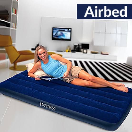 Single Person Air Mattress-Blue + Pump+ Pillow-Blue.