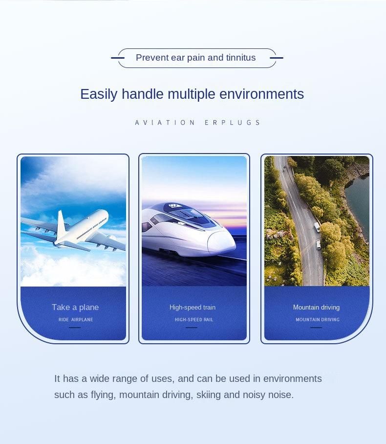 Professional aviation flight silicone earplugs to reduce ear pain caused by air pressure changes, suitable for flying, mountaineering, high altitude and other areas