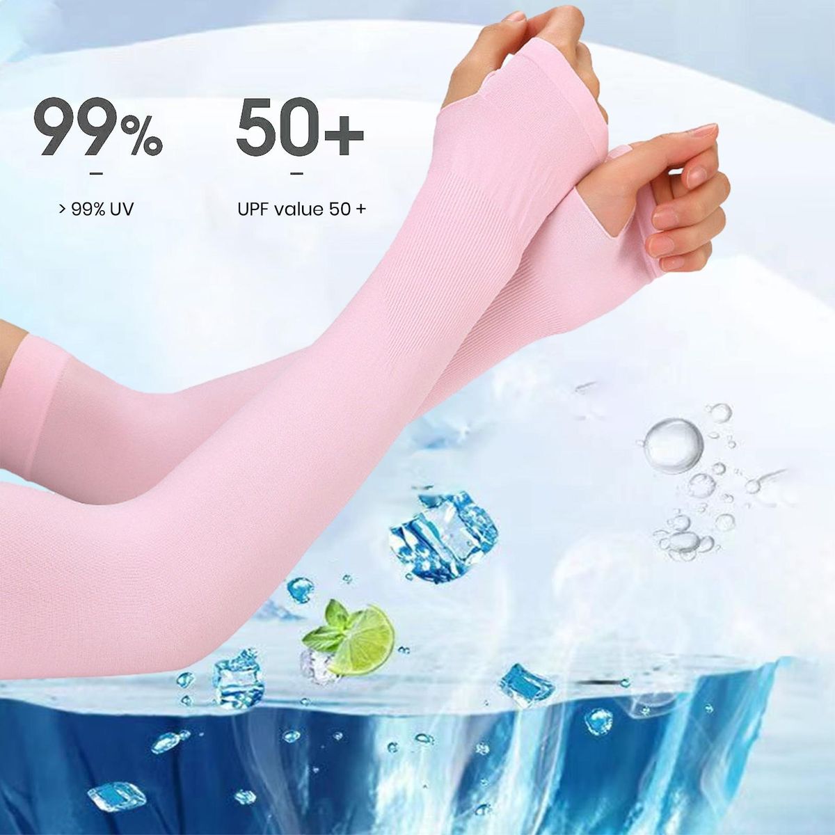 Sunshield Arm Sleeves Ice Silk Thumbhole Design Unisex for Cycling Pink