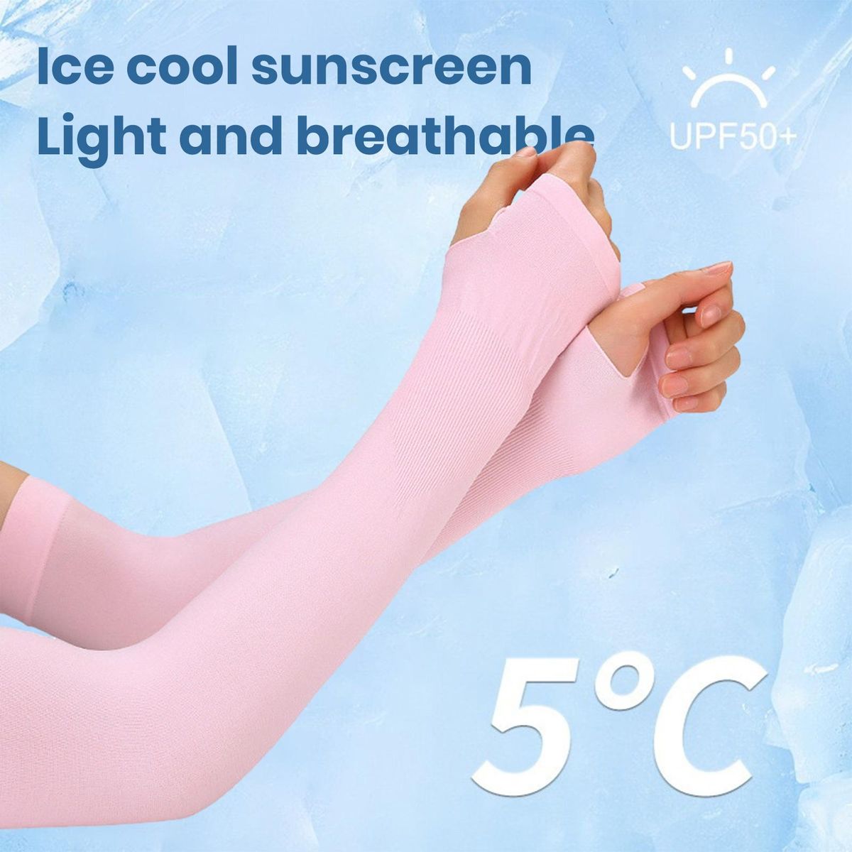 Sunshield Arm Sleeves Ice Silk Thumbhole Design Unisex for Cycling Pink