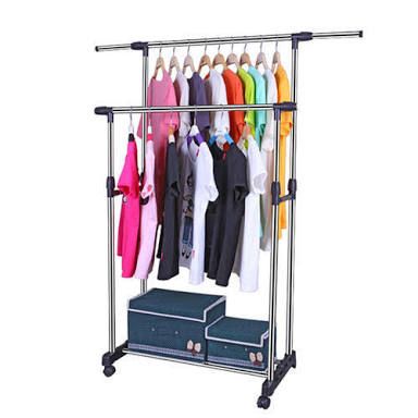 Double Pole Telescopic Cloth Hanger With Wheel