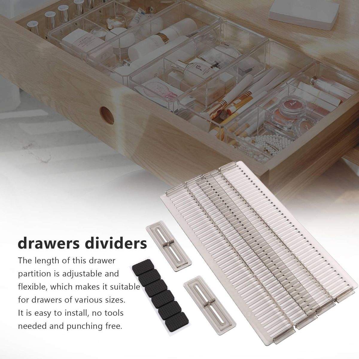 8 PCS Adjustable Drawer Dividers DIY Cabinet Storage Partition Divider for Clutter Kitchen Cutlery Organizer Separator