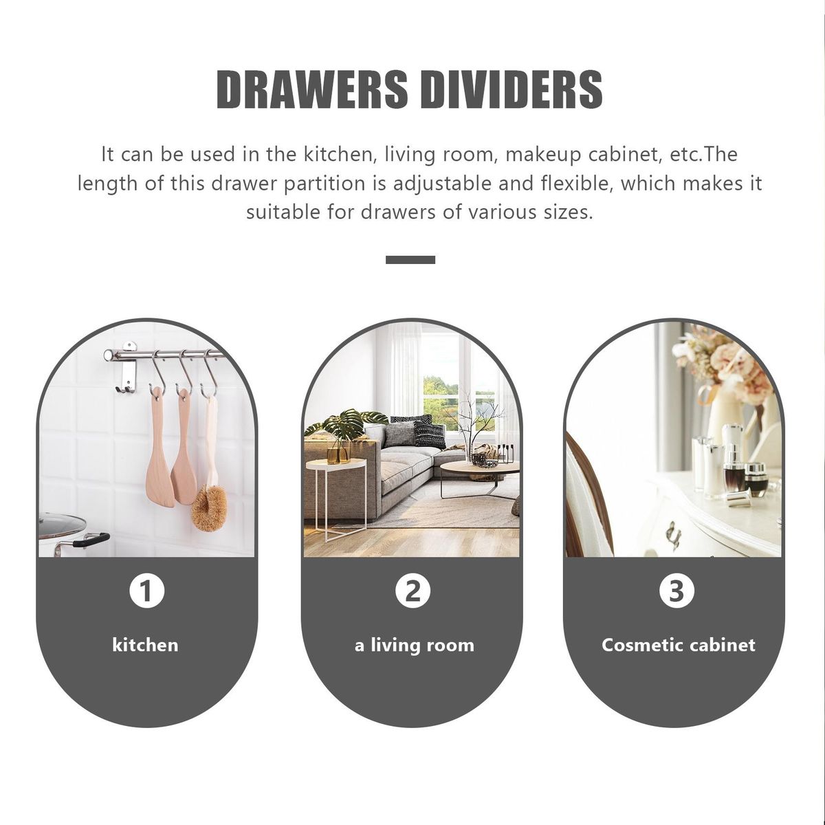 8 PCS Adjustable Drawer Dividers DIY Cabinet Storage Partition Divider for Clutter Kitchen Cutlery Organizer Separator
