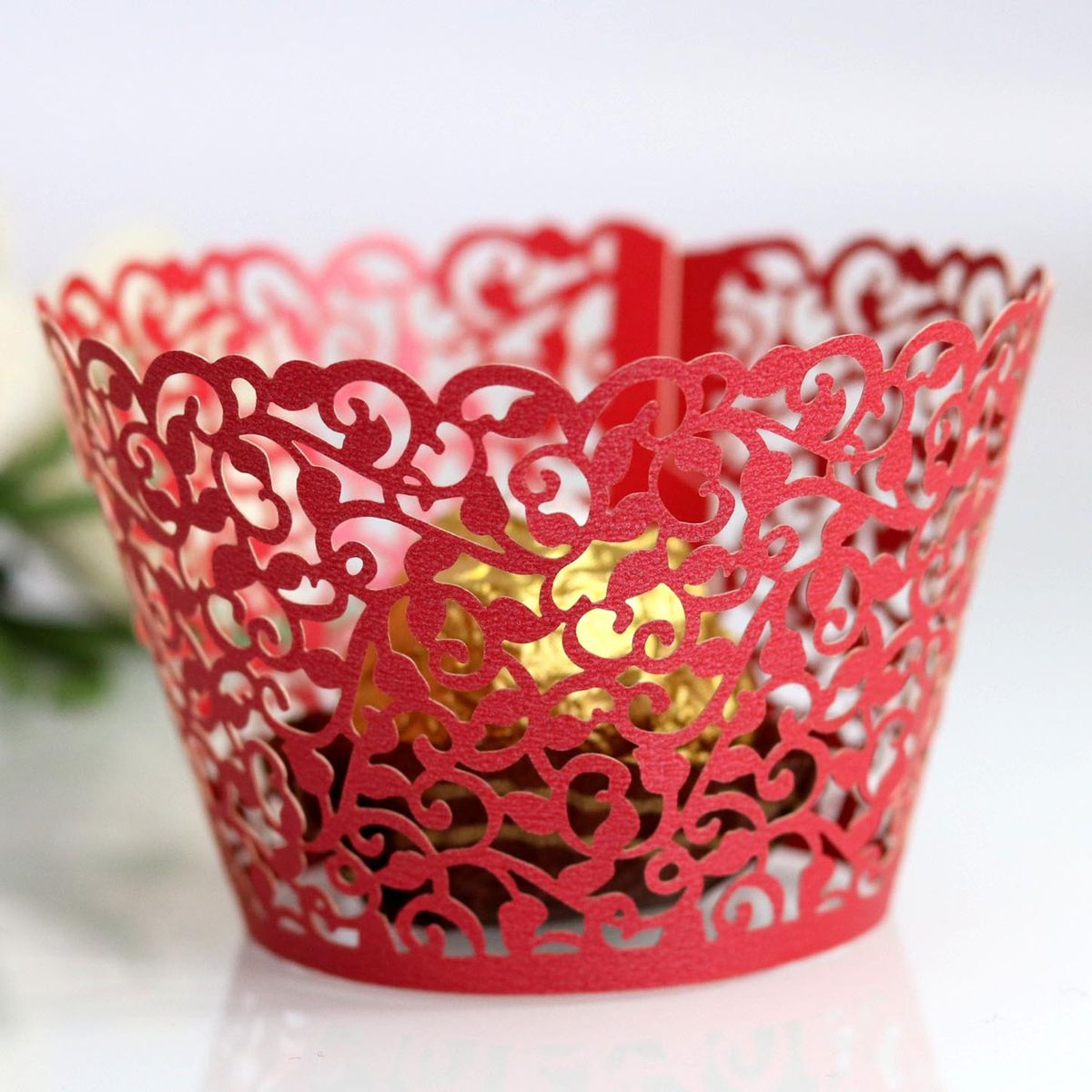 50Pcs Cupcake Saucer Solid Color Cupcake Wrappers Red