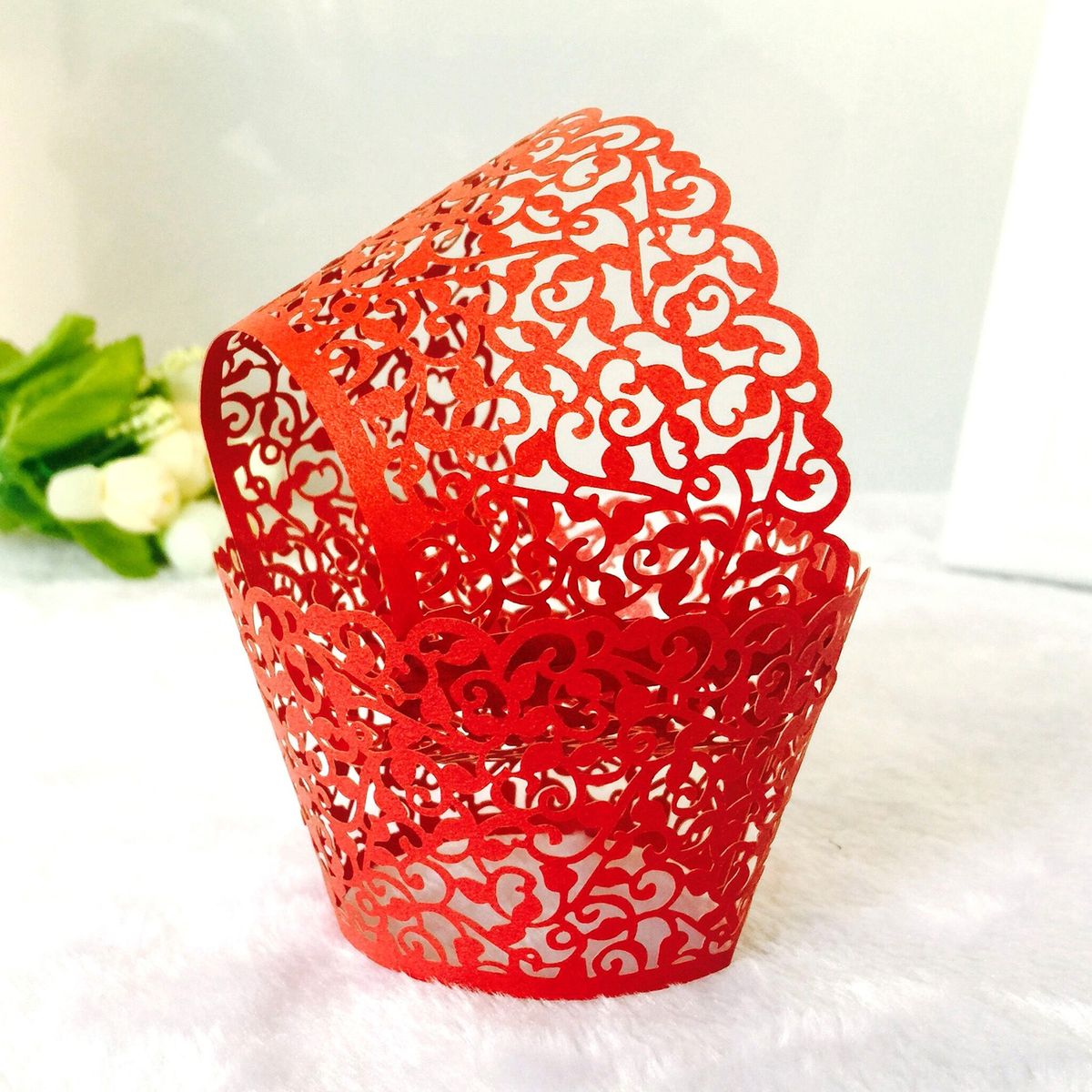 50Pcs Cupcake Saucer Solid Color Cupcake Wrappers Red
