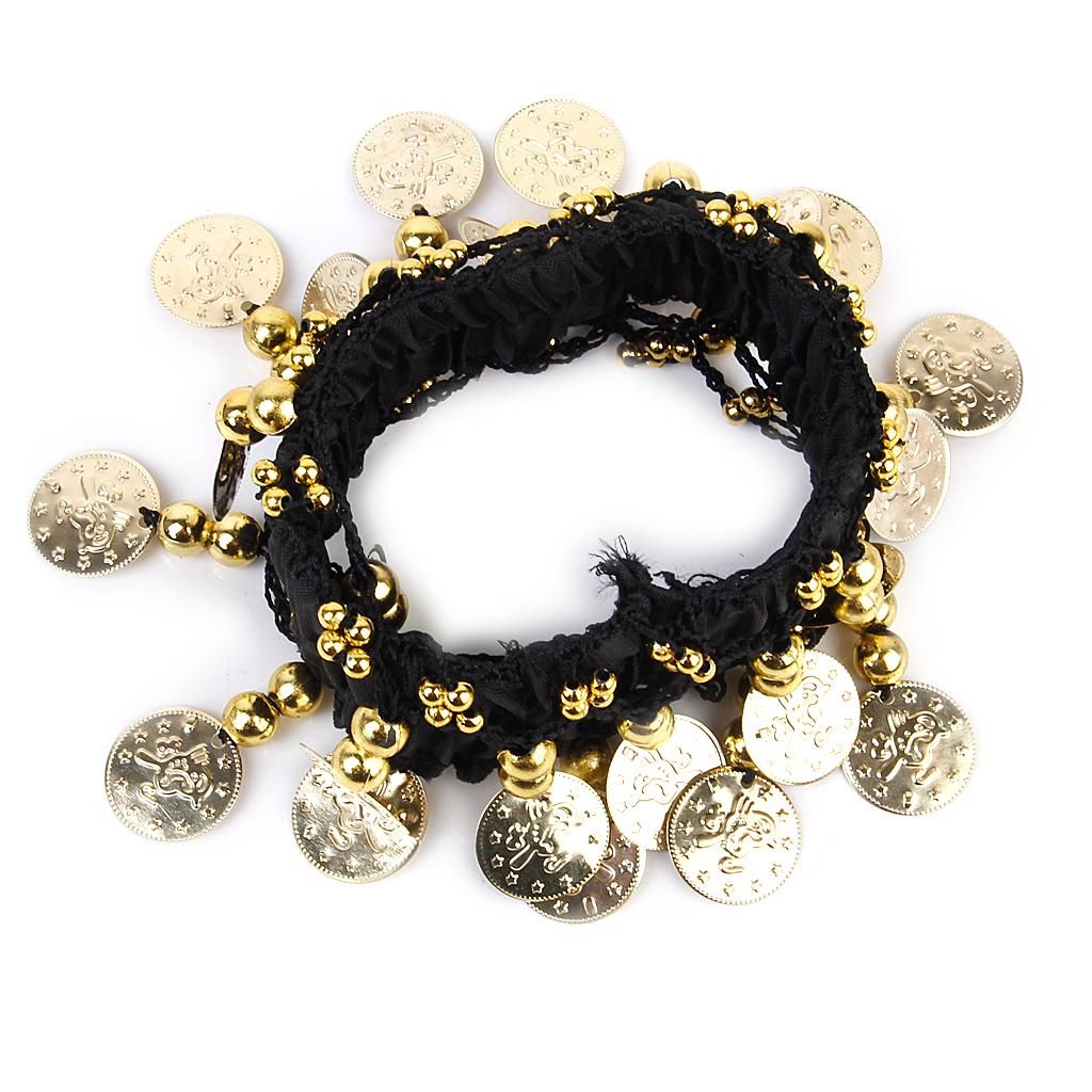 6X Belly Dance Arm Ankle Cuff Wrist Bracelet W/ 24 Golden Coins -