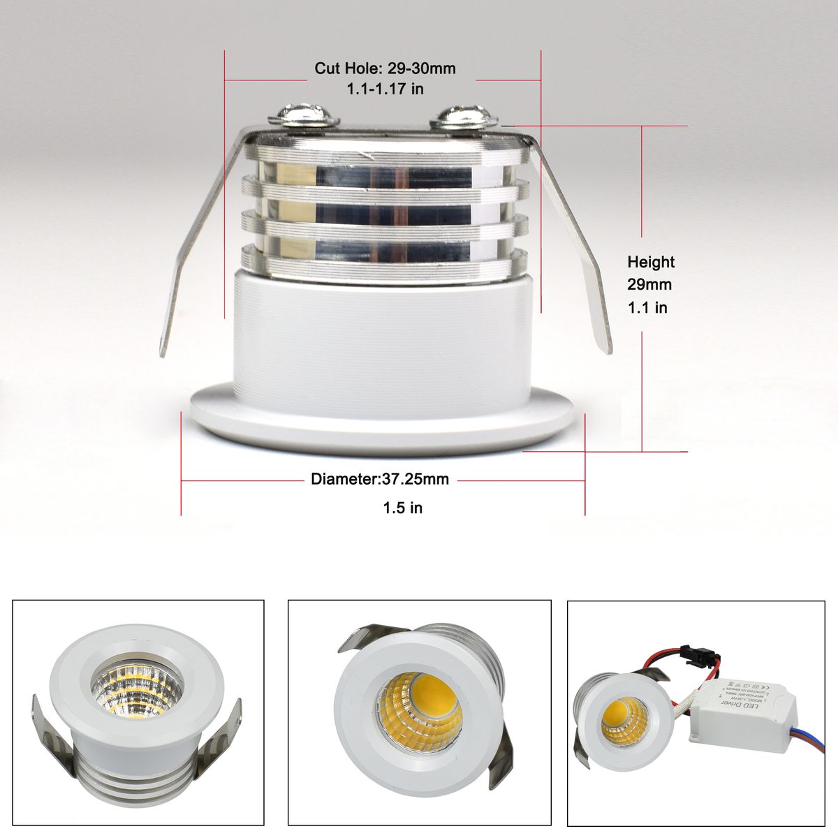 Small Recessed Ceiling LED Spot Light COB 3W 110V 220V Dimmable Driver Included
