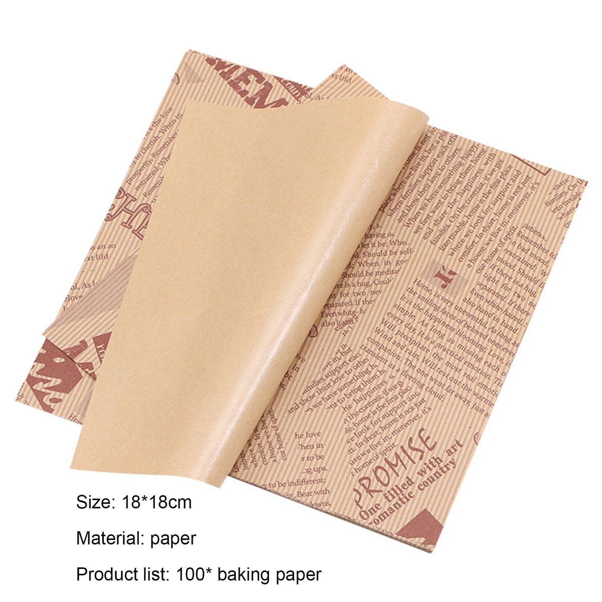 100Pcs Cake Wrapping Paper Sandwich Printed Square Wrapping B