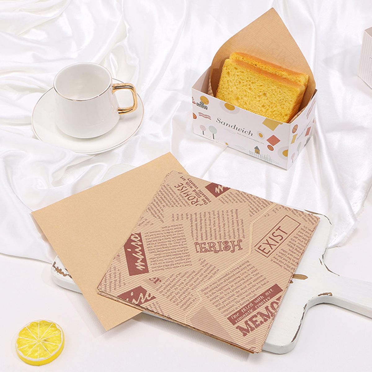 100Pcs Cake Wrapping Paper Sandwich Printed Square Wrapping B