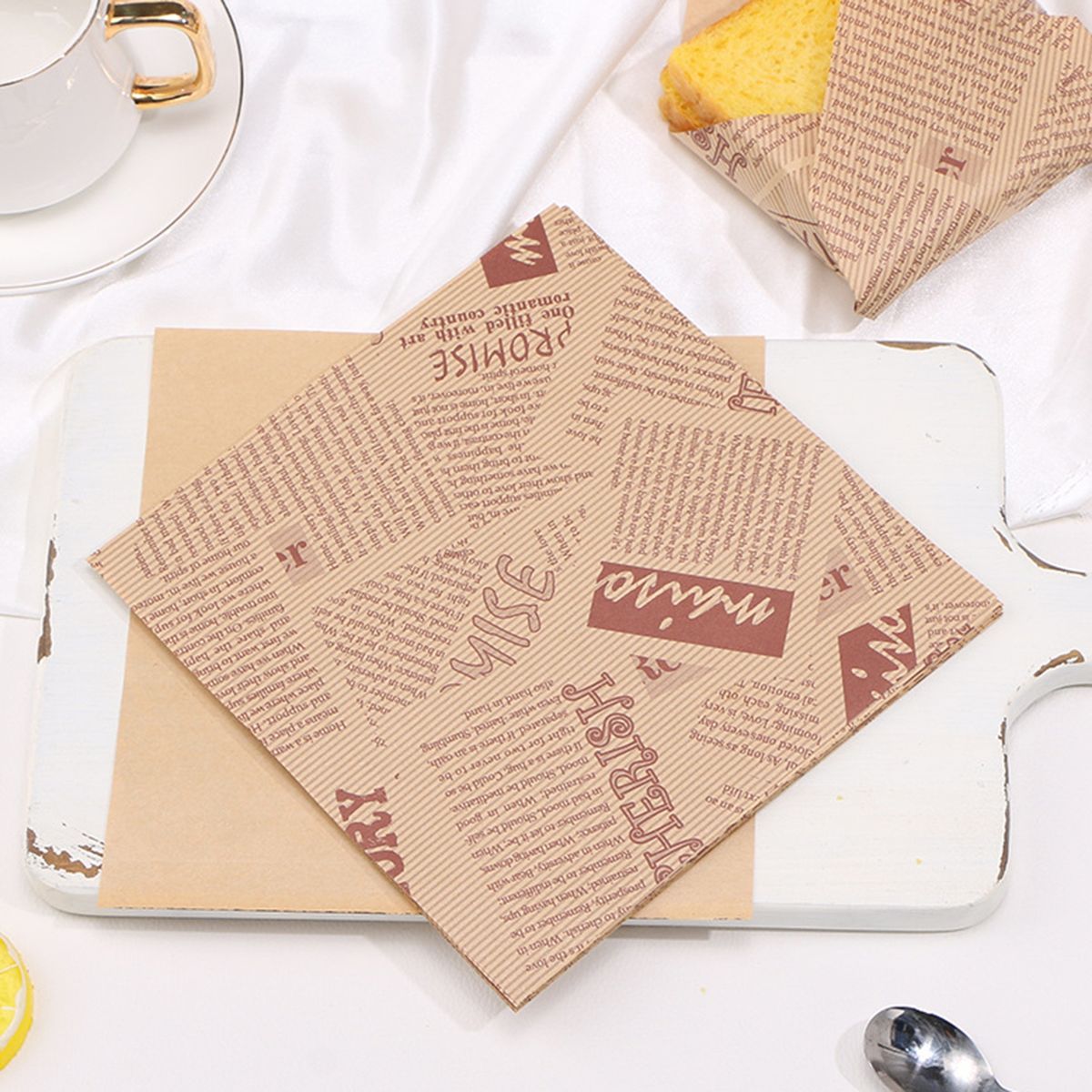 100Pcs Cake Wrapping Paper Sandwich Printed Square Wrapping B