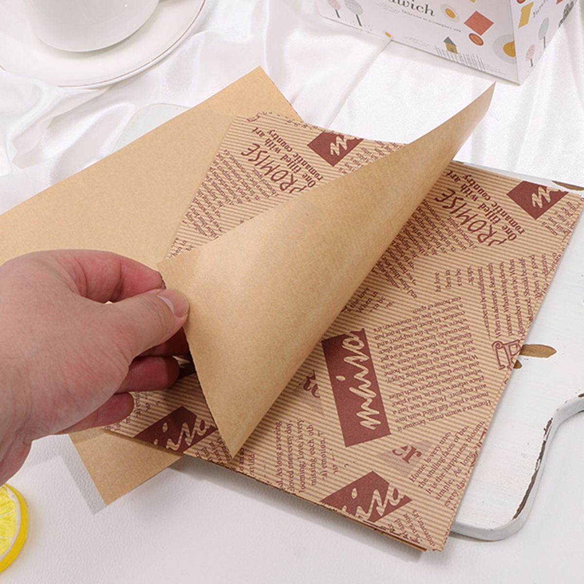 100Pcs Cake Wrapping Paper Sandwich Printed Square Wrapping B