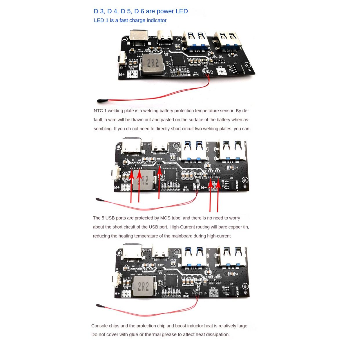 22.5W 5V 4.5A Type-C Micro-USB C 5-Port Powers Pack