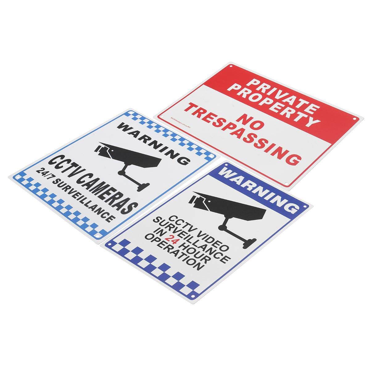 3 Pcs WARNING SIGN 24 HOUR VIDEO SECURITY STICKER CCTV CAMERA METAL