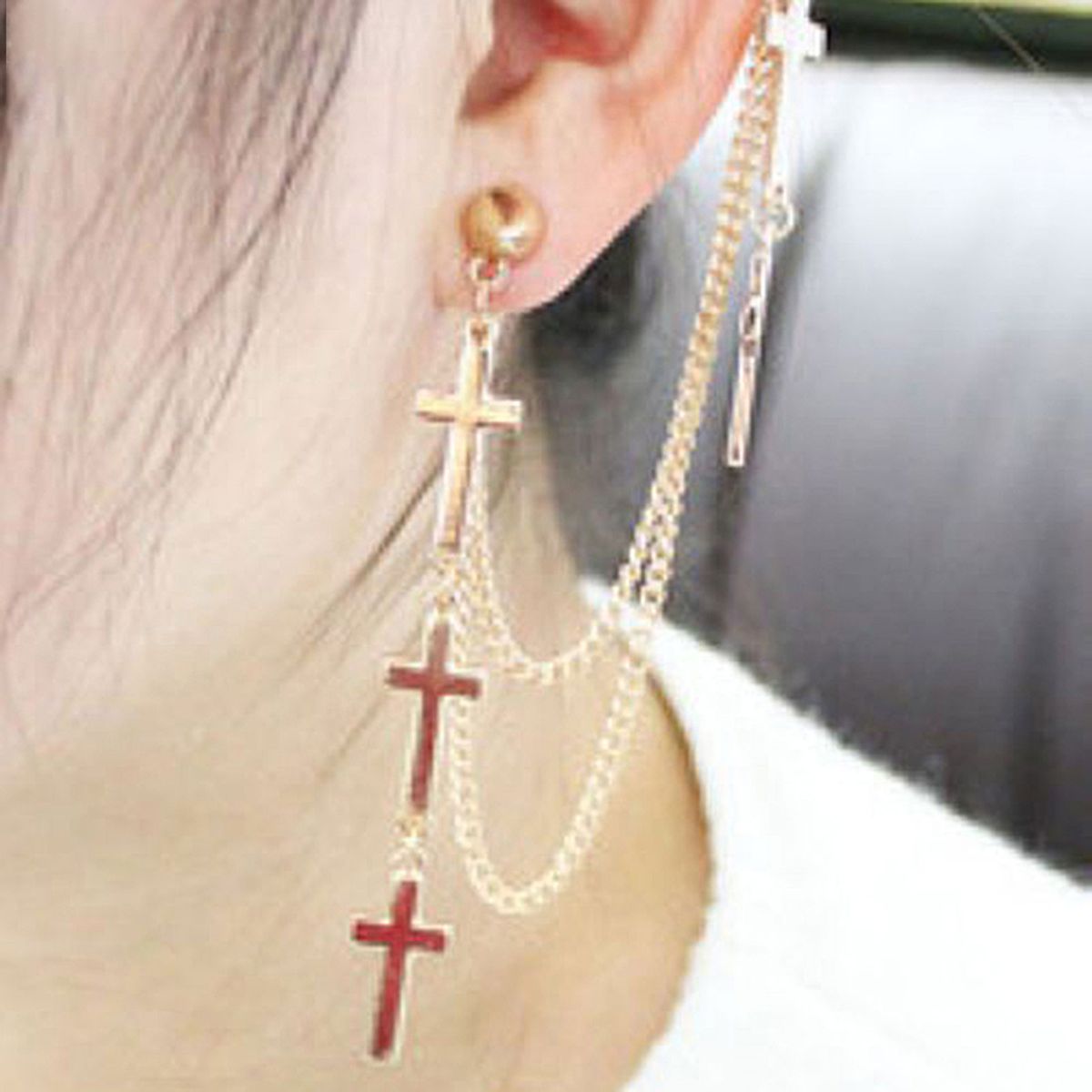 1Pc Ear Cuff Cross Dangle Versatile Alloy Women Fashion Punk Ear Crawler For Women-Black