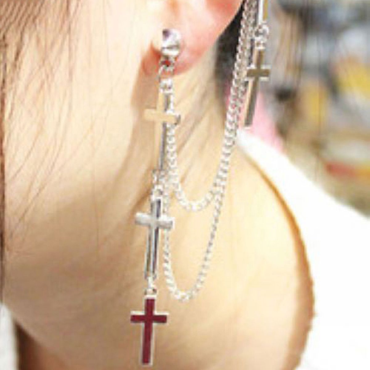 1Pc Ear Cuff Cross Dangle Versatile Alloy Women Fashion Punk Ear Crawler For Women-Black