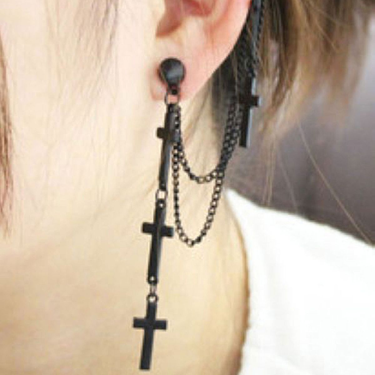1Pc Ear Cuff Cross Dangle Versatile Alloy Women Fashion Punk Ear Crawler For Women-Black