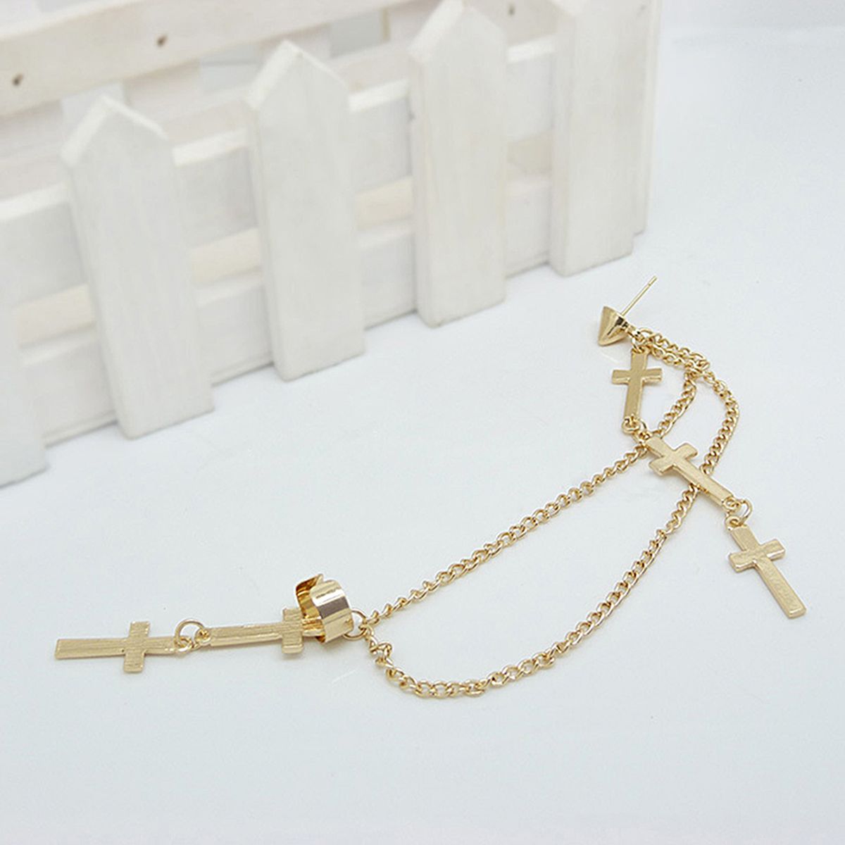 1Pc Ear Cuff Cross Dangle Versatile Alloy Women Fashion Punk Ear Crawler For Women-Black