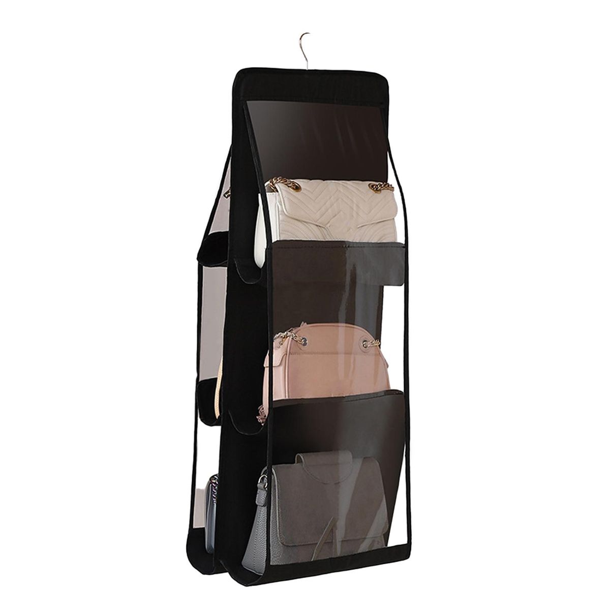 Foldable Hanging Bag View Hanging Purse Organizer with Multiple Black