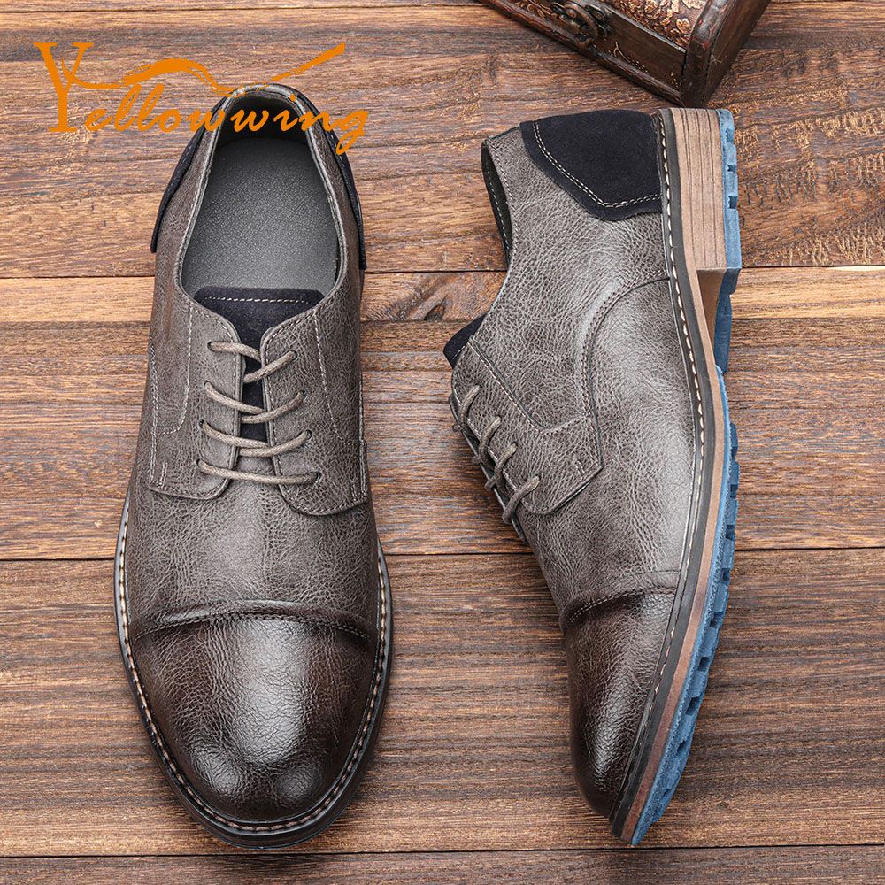 (Grey)Men's Casual Shoes Brand Comfortable Men's Leather Shoes New Design Derby Shoes For Men #AL66