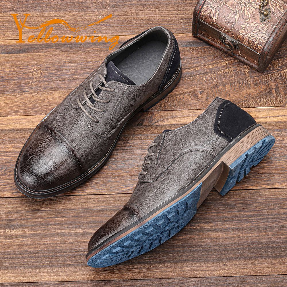 (Grey)Men's Casual Shoes Brand Comfortable Men's Leather Shoes New Design Derby Shoes For Men #AL66