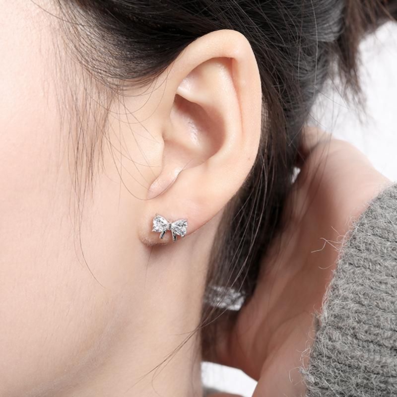 S925 Pure Silver Ear Studs Women's Bowknot Forest Earrings ins Minimalist Style Zircon Christmas Earrings