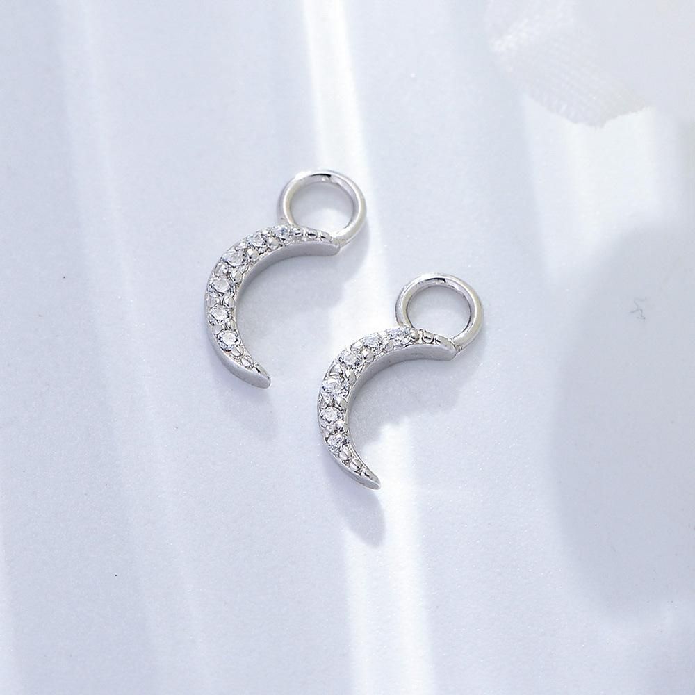 S925 Sterling Silver Micro Inlaid Zircon Moon Earrings for Women's Light Luxury Style Earrings