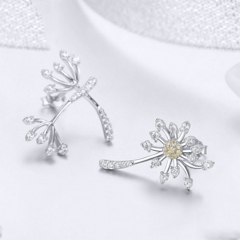 White Dandelion Love Platinum Plated Women Earrings