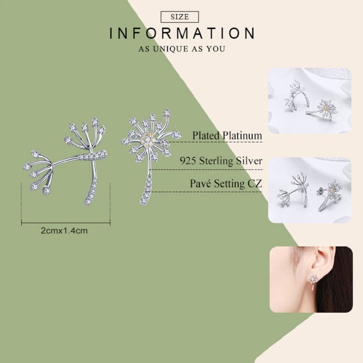 White Dandelion Love Platinum Plated Women Earrings