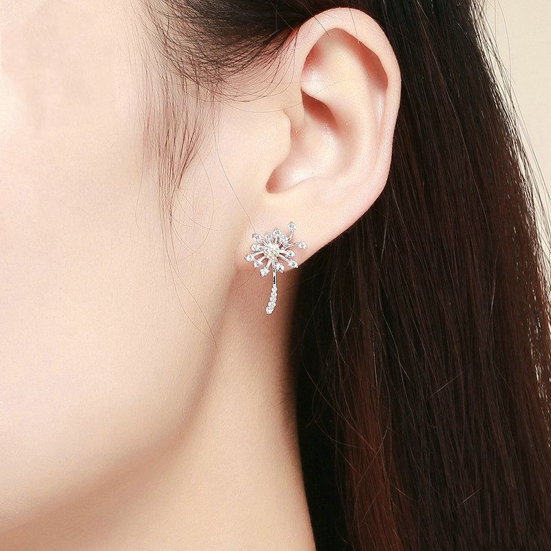White Dandelion Love Platinum Plated Women Earrings