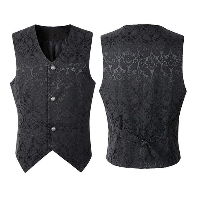 Men's Medieval Jacquard Waistcoat Steampunk Slim Fit Dress XXXL Black