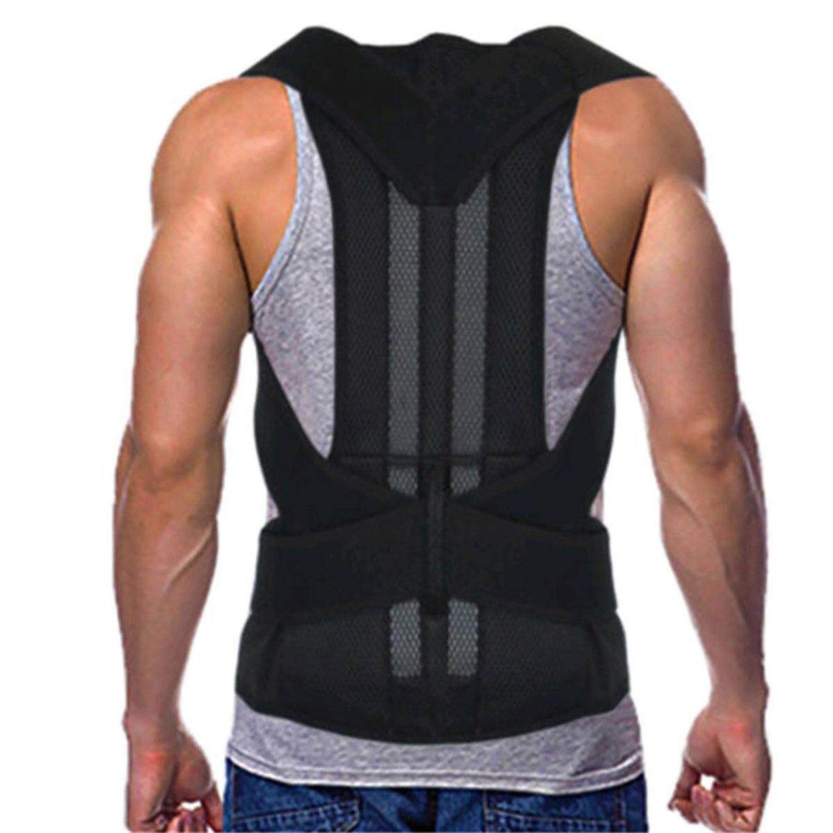 Unisex Adjustable Corrector Back Shoulder Lumbar Brace Belt Char M