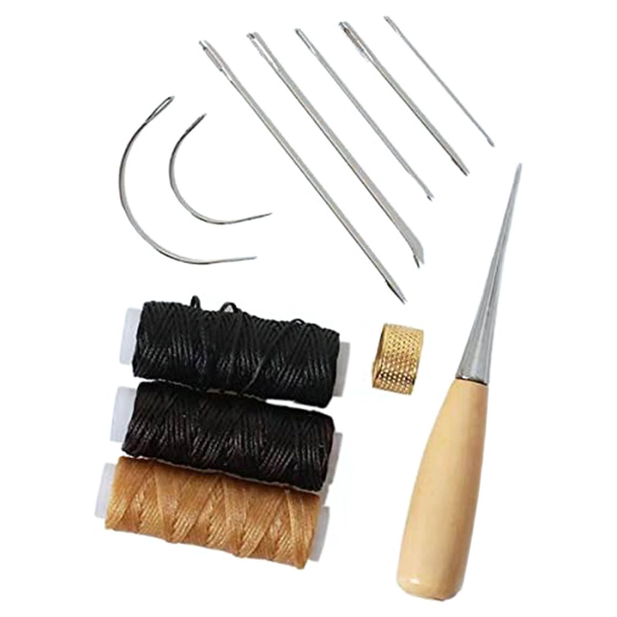 12Pcs Leather Craft Tools Kit Sewing Needles Waxed Thread